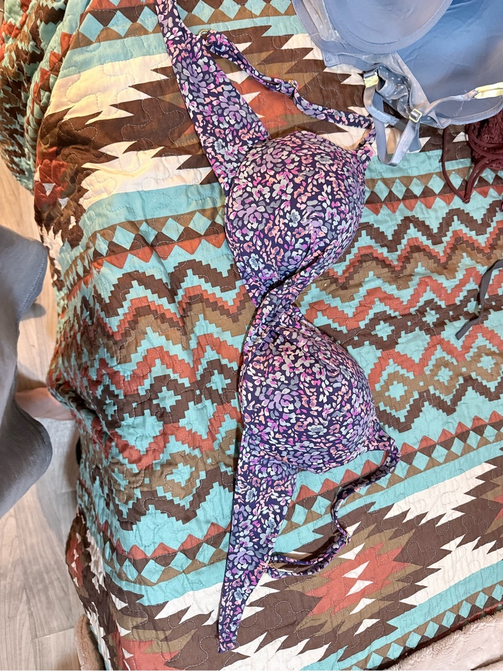 Purple Floral Underwire Bikini Top - Unbranded